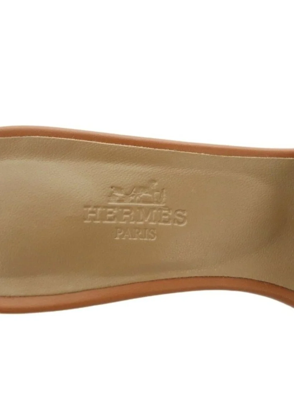 ★SOLD★ Hermes Oasis Sandals Logo Chunky Heels 37 Brown - Picture 8 of 9